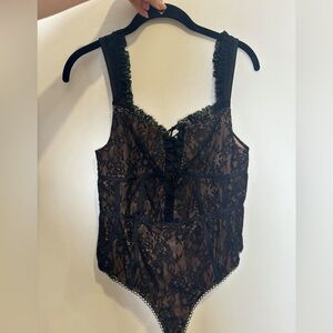 For Love and Lemons Black Lace Thong Bodysuit